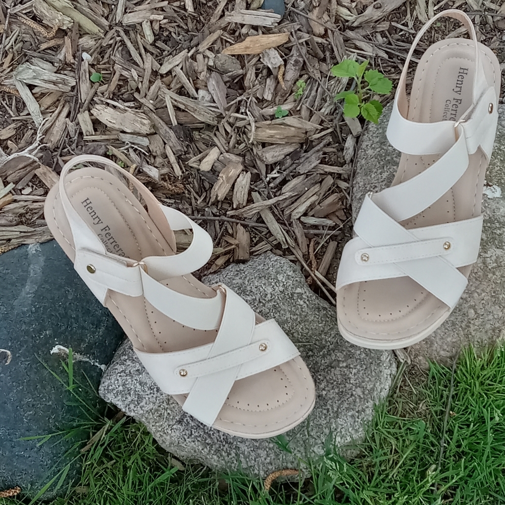 Henry Ferrera Comfort 18 Beige Wedge Sandals, 8